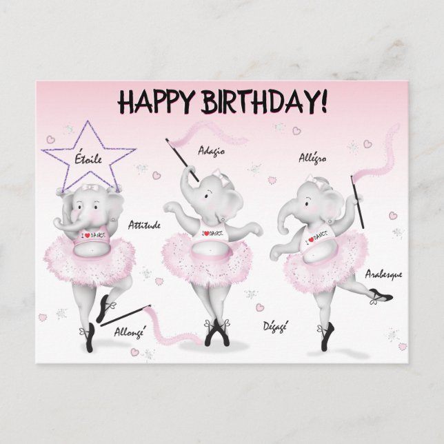 Elephant Ballerina Dance Recital Postcard (Front)