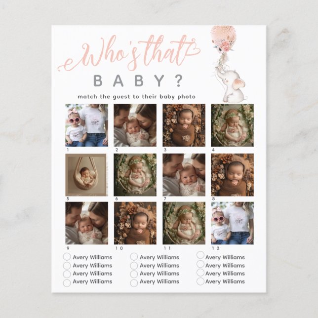 Elephant Balloon Baby Shower Game baby face match (Front)