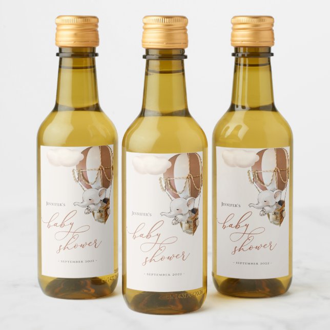 Elephant Balloon Baby Shower Mini Wine Label (Bottles)