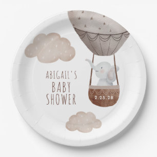 Elephant Balloon Baby Shower Paper Plate