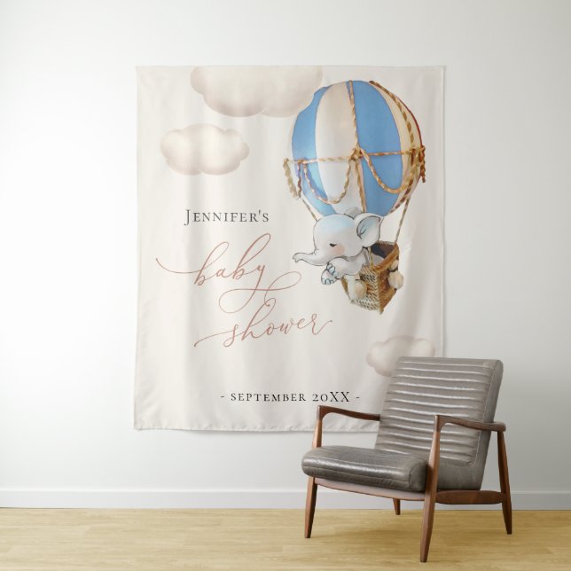 Elephant Balloon Clouds Tapestry (In Situ)