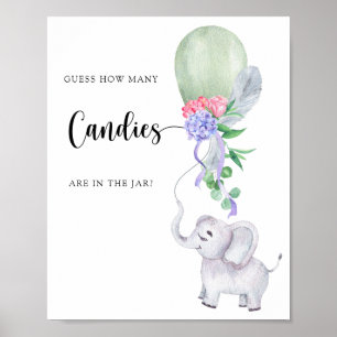 Elephant & Balloon - guess how many candies Poster