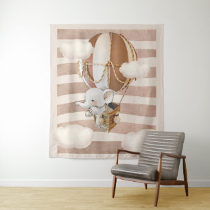 Elephant Balloon Neutral Virtual Shower Backdrop Tapestry