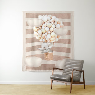Elephant Balloon Neutral Virtual Shower Backdrop Tapestry