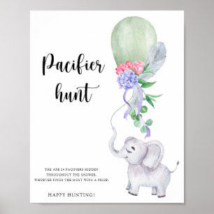 Elephant & Balloon Pacifier hunt baby shower game Poster