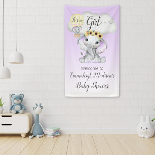 Elephant Balloon Purple Baby Shower It's a Girl Banner