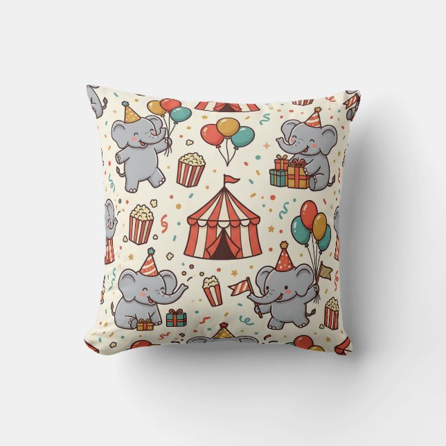 Elephant Balloon Throw Pillow - Circus Party (Front)