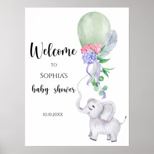Elephant & Balloon Welcome baby shower Poster