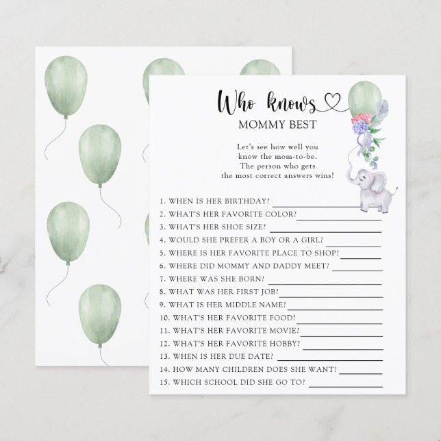 Elephant & Balloon - Who knows mummy best (Front/Back)