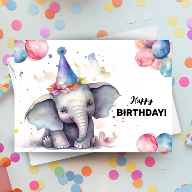 Elephant Balloons and Party Hat Happy Birthday Card (Creator Uploaded)