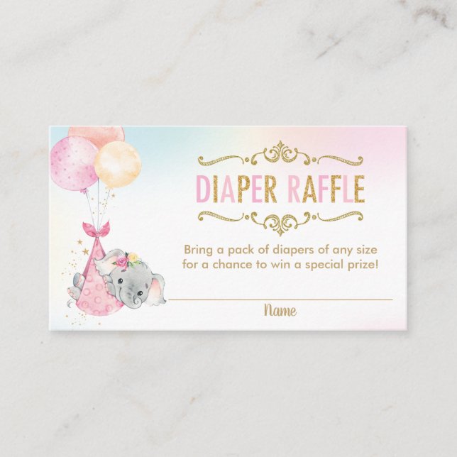 Elephant Balloons Baby Shower Diaper Raffle Ticket Enclosure Card (Front)