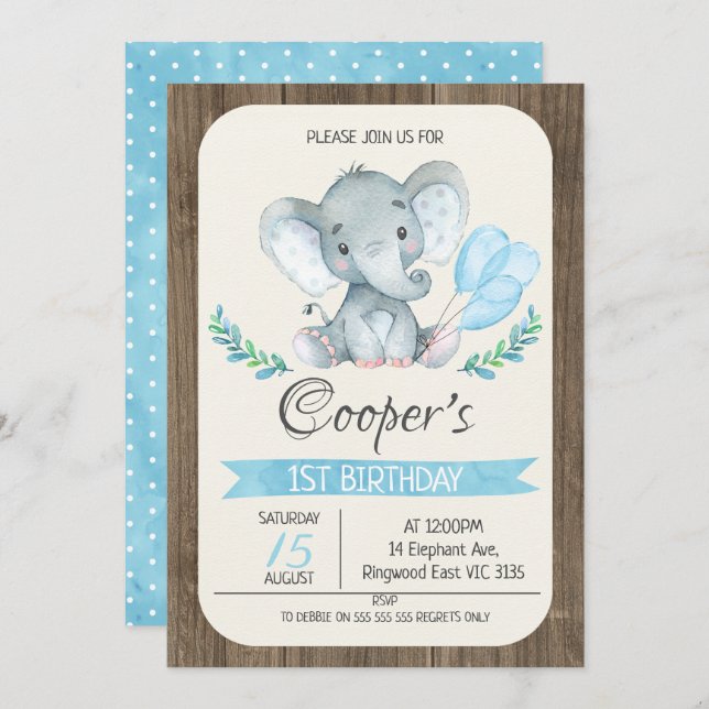 Elephant Balloons Birthday Invitation (Front/Back)