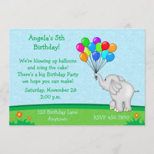 Elephant Balloons Birthday Invitation