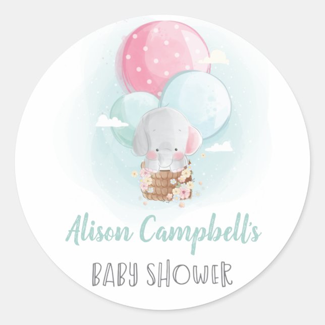 Elephant Balloons Gender Neutral Baby Shower Classic Round Sticker (Front)