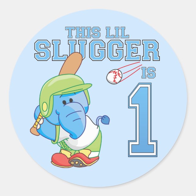 Elephant Baseball 1st Birthday Classic Round Stick Sticker (Front)