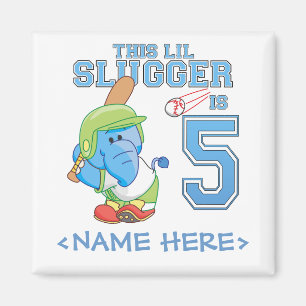 Elephant Baseball 5th Birthday Magnet
