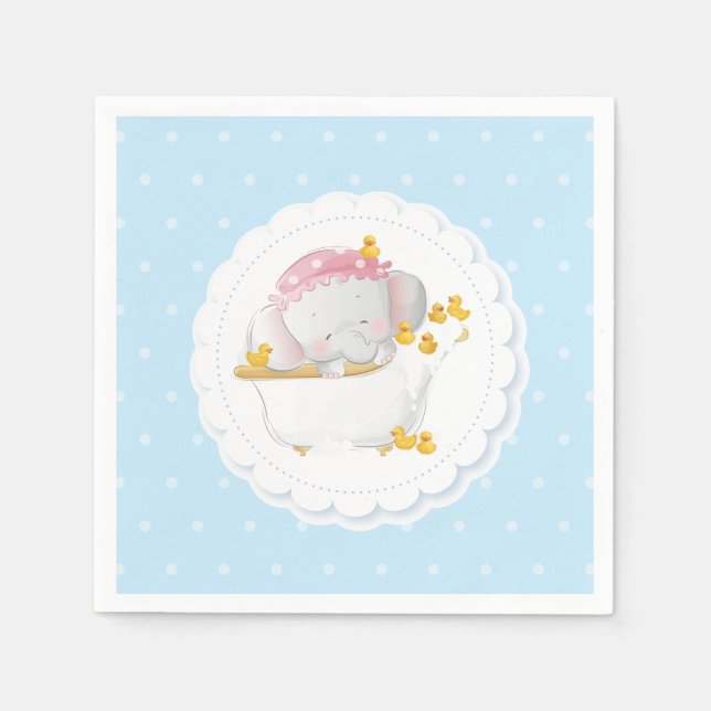 Elephant Bath Blue Polka Dot Napkin (Front)
