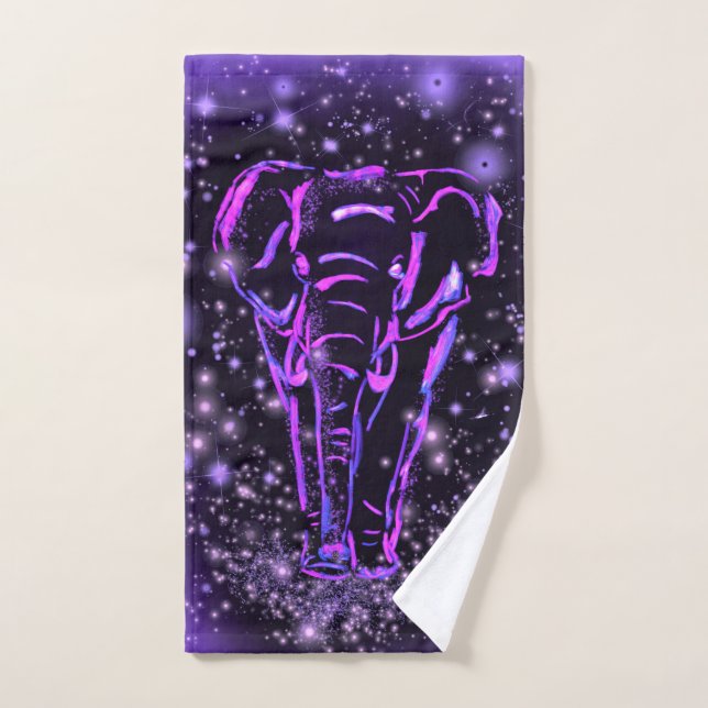 Elephant Bath Towels Set Purple Pink Starry Night  (Hand Towel)