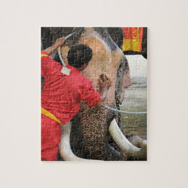 Elephant Bathtime ... Ayutthaya, Thailand Jigsaw Puzzle (Vertical)