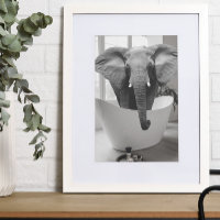 Elephant Bathtub Black White Bathroom art