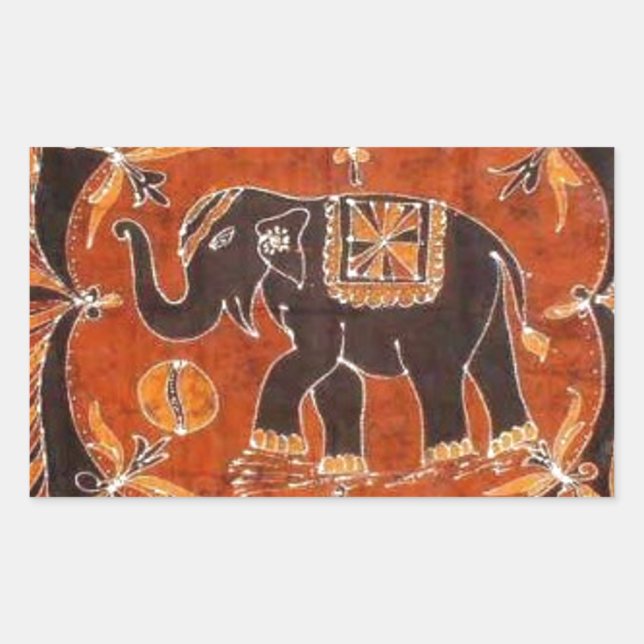 Elephant Batik Rectangular Sticker (Front)