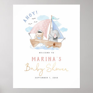 Elephant & Bear Sailboat Baby Shower Welcome Sign