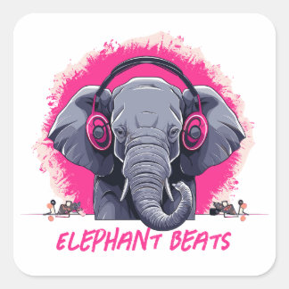 Elephant Beats DJ Square Sticker