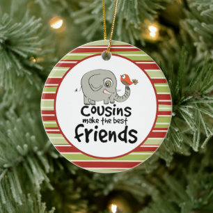 Elephant bird cousins make the best friend ceramic ornament