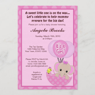 Elephant Birdie Umbrella Baby Shower Invitation