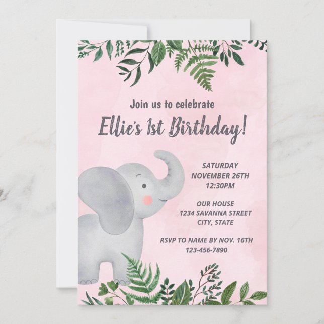 Elephant Birthday Invitation (Front)