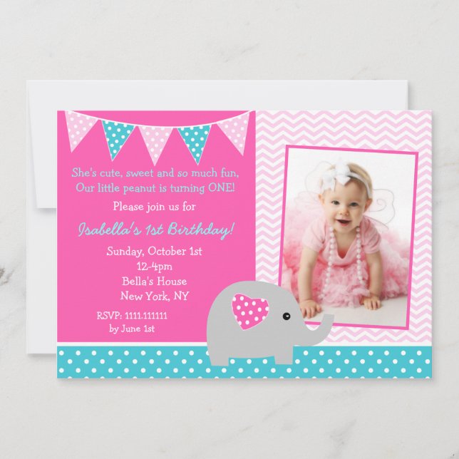 Elephant Birthday Party Invitations (Front)