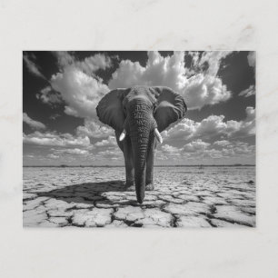 Elephant Black and White Postcard