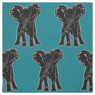Elephant Black Any Color Background Fabric