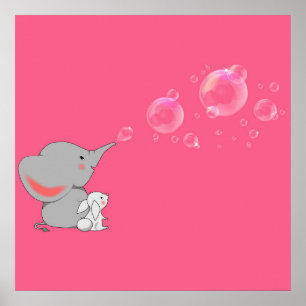 Elephant blowing bobbles poster