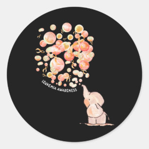 Elephant Blowing Up Orange Balloons Leukaemia Awar Classic Round Sticker