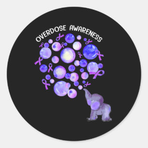 Elephant Blowing Up Purple Balloons Overdose Aware Classic Round Sticker