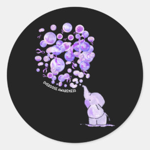 Elephant Blowing Up Purple Balloons Overdose Aware Classic Round Sticker