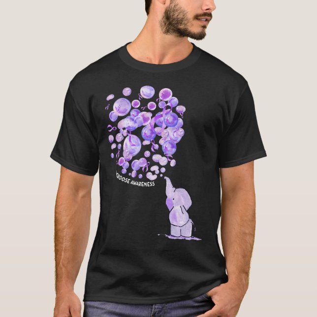 Elephant Blowing Up Purple Balloons Overdose Aware T-Shirt (Front)