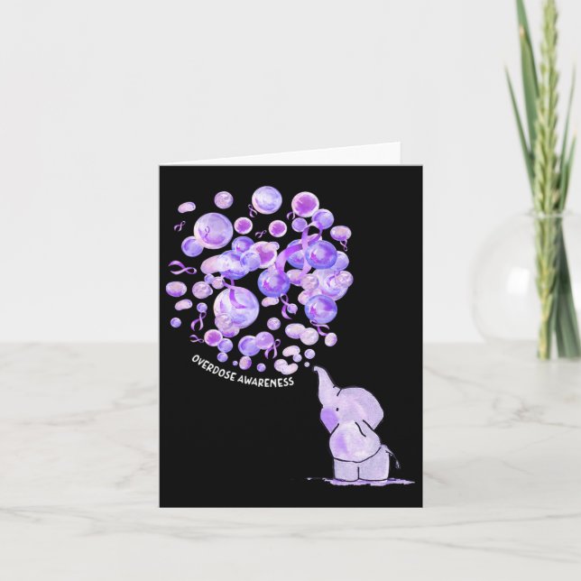 Elephant Blowing Up Purple Lloons Overdose Awarene Card (Front)