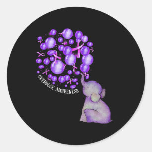 Elephant Blowing Up Purple Lloons Overdose Awarene Classic Round Sticker