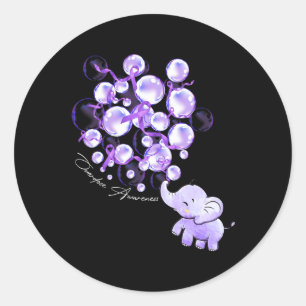 Elephant Blowing Up Purple Lloons Overdose Awarene Classic Round Sticker