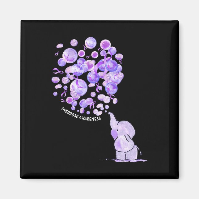 Elephant Blowing Up Purple Lloons Overdose Awarene Magnet (Front)