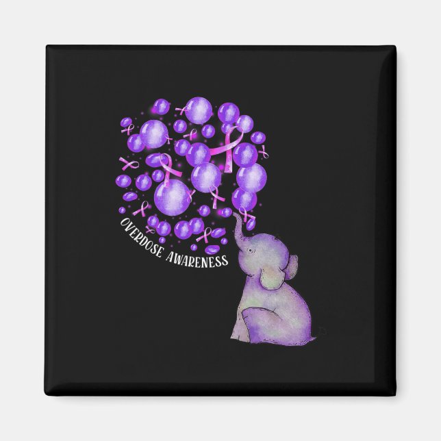 Elephant Blowing Up Purple Lloons Overdose Awarene Magnet (Front)