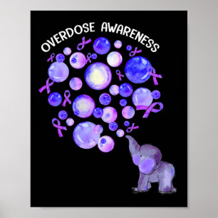 Elephant Blowing Up Purple Lloons Overdose Awarene Poster