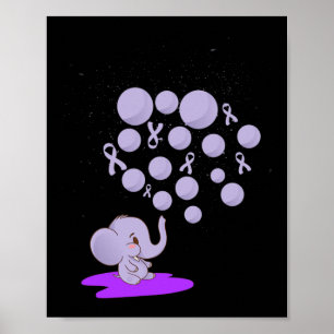 Elephant Blowing Up Purple Lloons Overdose Awarene Poster