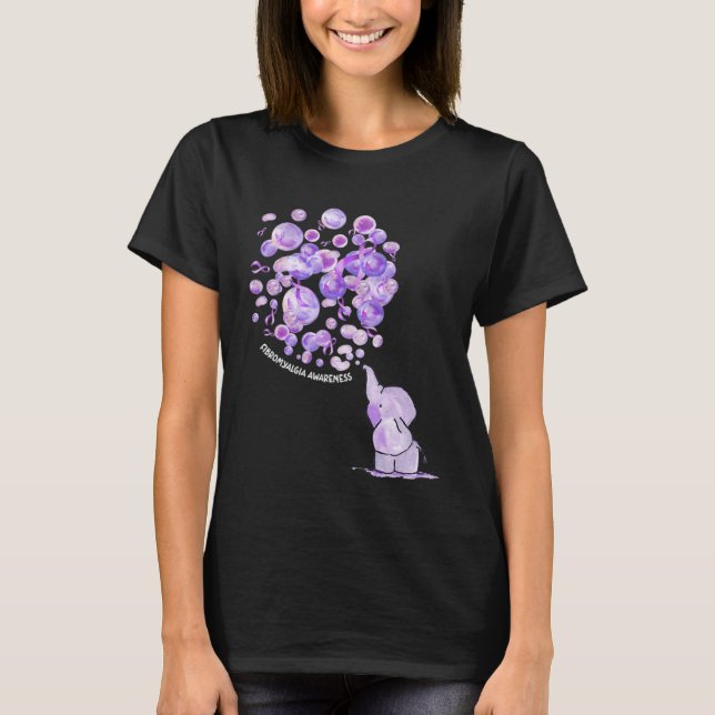 Elephant Blowing Upp Purplee Balloons Fibromyalgia T-Shirt (Front)