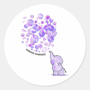 Elephant Blows Up Purple Bylloons Overdose Awarene Classic Round Sticker