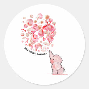 Elephant Blows Up Red Balloons Heart Disease Aware Classic Round Sticker