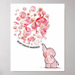Elephant Blows Up Red Balloons Heart Disease Aware Poster