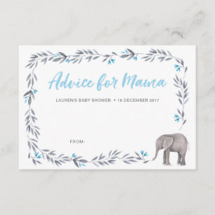 Elephant blue and grey Baby Shower Advice Cards